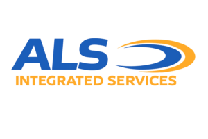 ALS Integrated Services logo featuring blue “ALS” lettering with an orange and blue swoosh and the words “Integrated Services” in orange.
