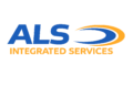 ALS Integrated Services logo with blue ALS lettering, orange and blue swoosh, and “Integrated Services” displayed below in orange.